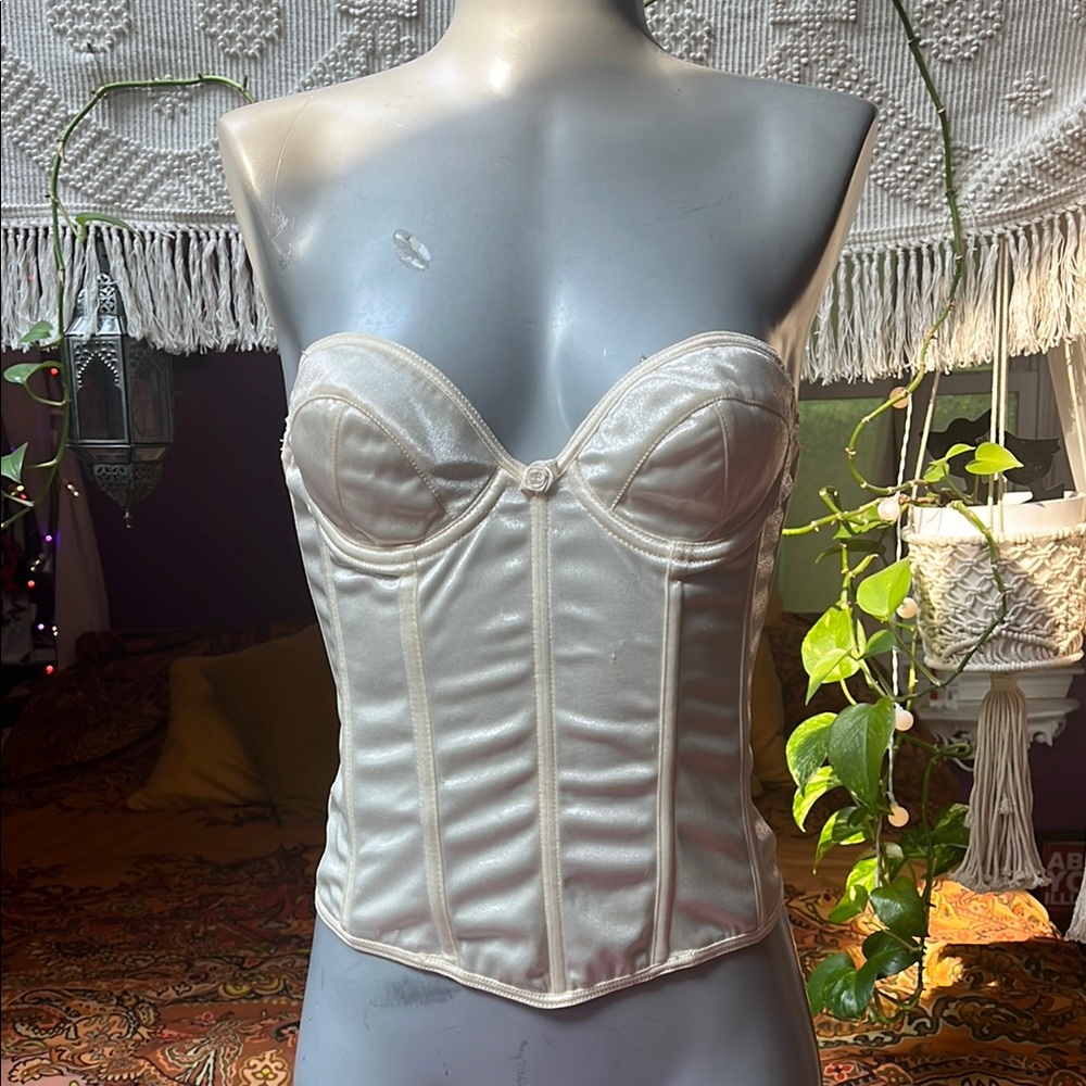 Vintage 90s cream silky satin bustier corset top